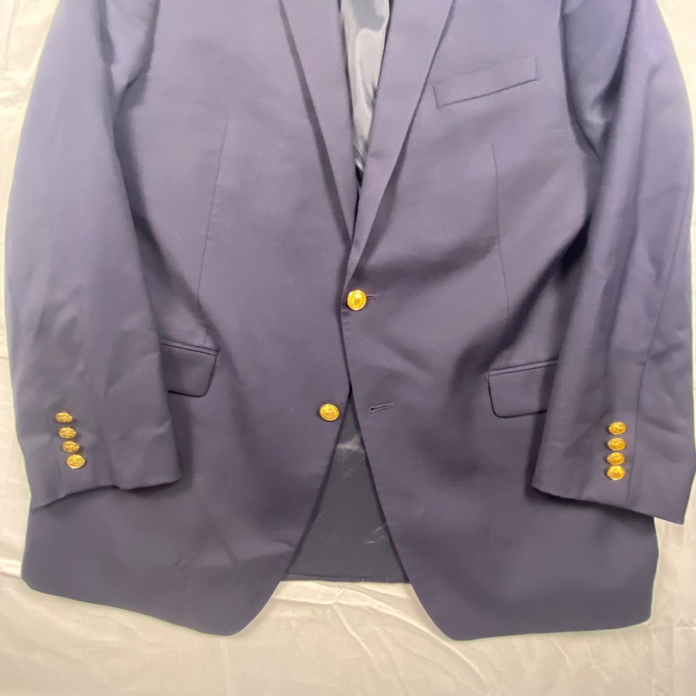 Lauren Ralph Lauren Mens 44L Navy Blue 100% Wool Blazer Gold Crown Buttons 44 L - Picture 2 of 15